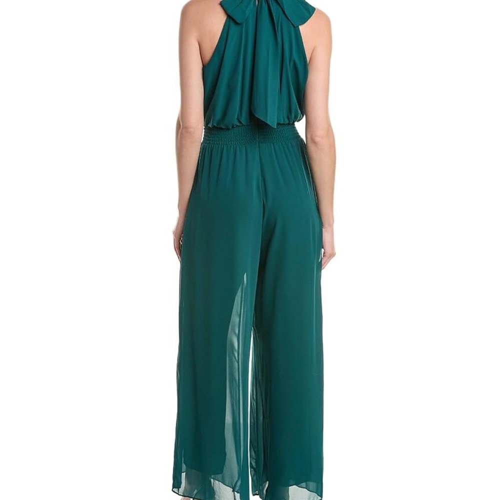 Vince Camuto Womens Georgette Smocked Halter Jumpsuit Green XS Dress - Picture 9 of 10